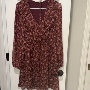 NWOT LOFT Burgundy Floral Long Sleeve Dress